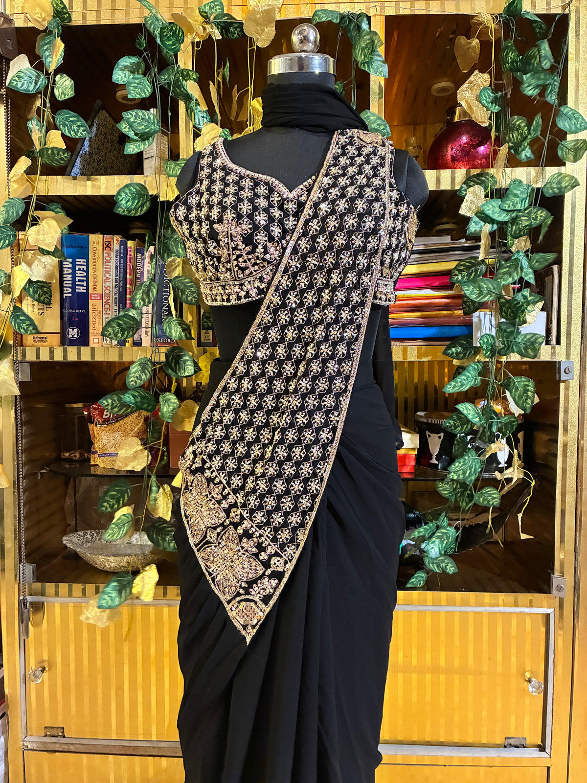 Noir Embroidered Ready-to-Wear Saree with Stitched Blouse