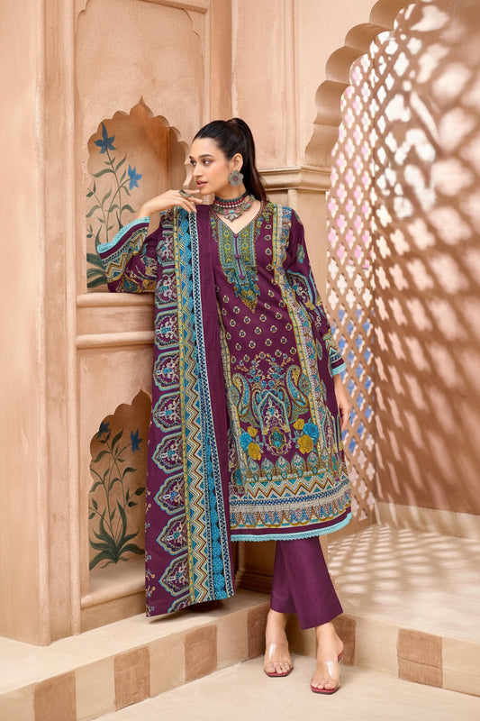 Mahira Plum Garden | Lawn Cotton Pakistani Suit Set
