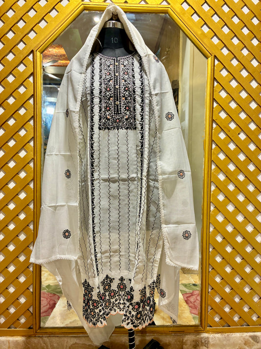 Zariya Bloom Kota Doria Embroidered Suit Set