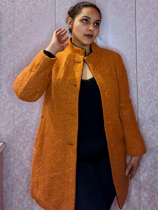Mustard Gold Mandarin-Collar Winter Coat