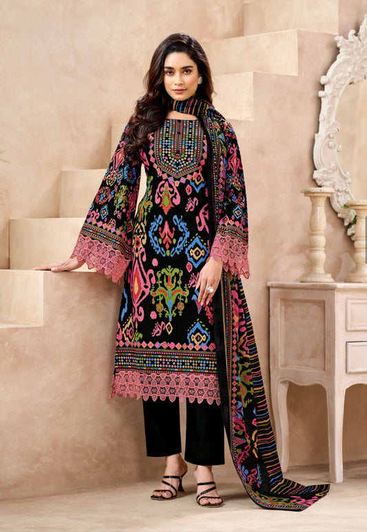 Aafreen Rosewood Noir | Lawn Cotton Pakistani Suit Set