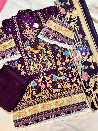 Mahira Plum Garden | Lawn Cotton Pakistani Suit Set