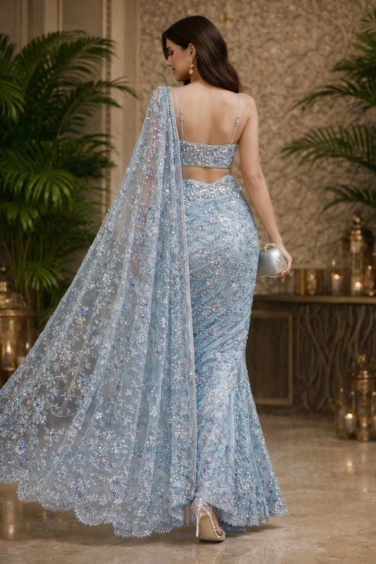 Frosted Bloom Luxe Net Saree