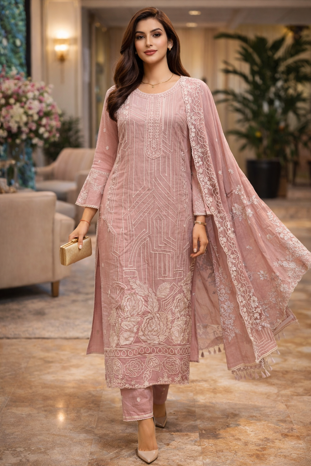 Celestia Embroidered Mulmul Suit Set