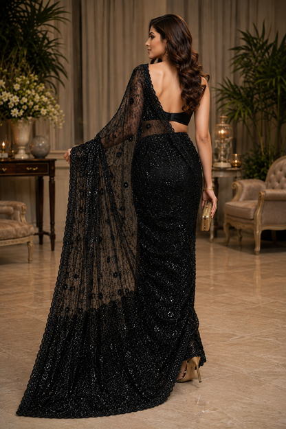 Noir Bloom Luxe Net Saree