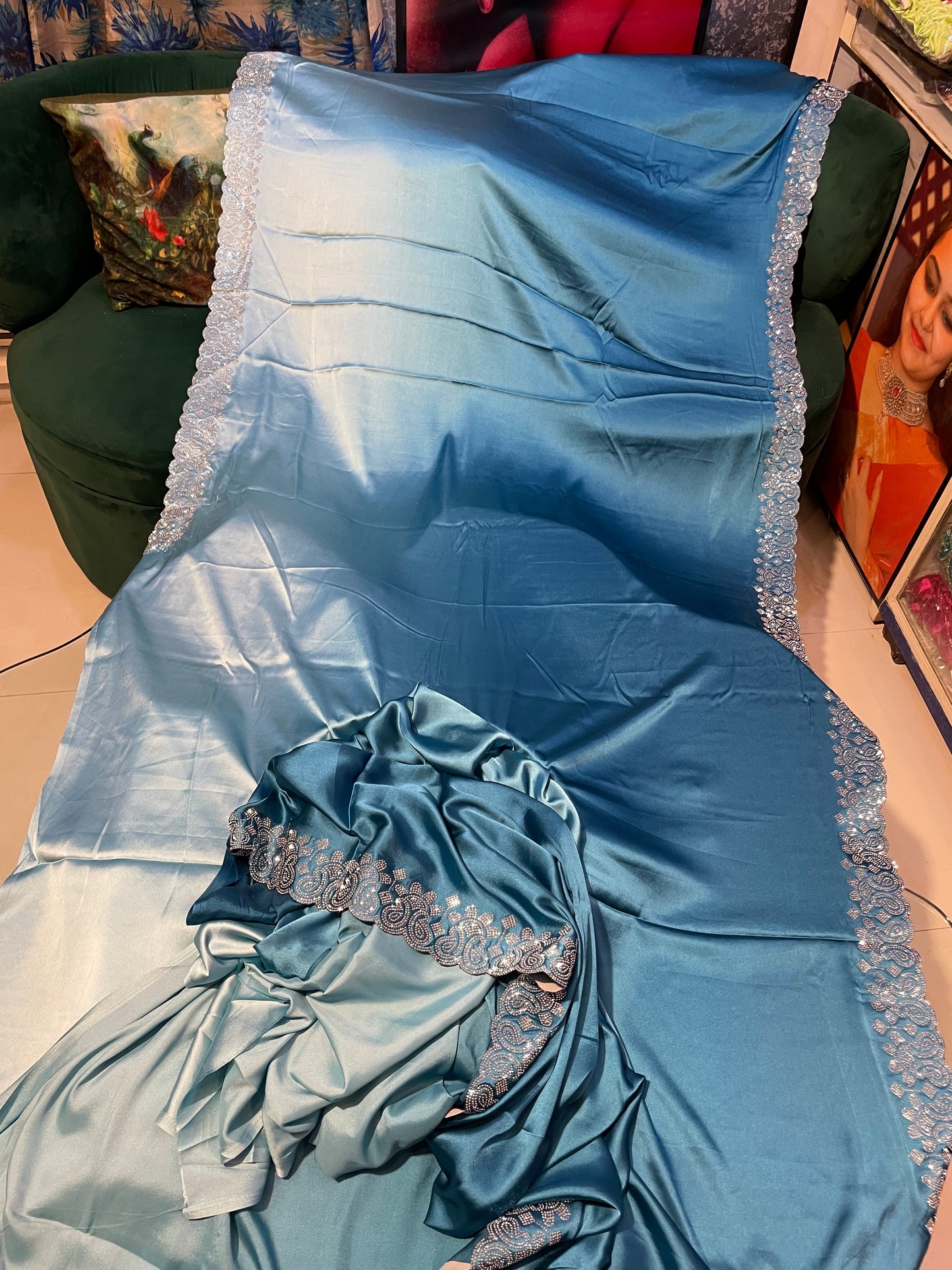 Dual-tone Swarovski Satin Saree