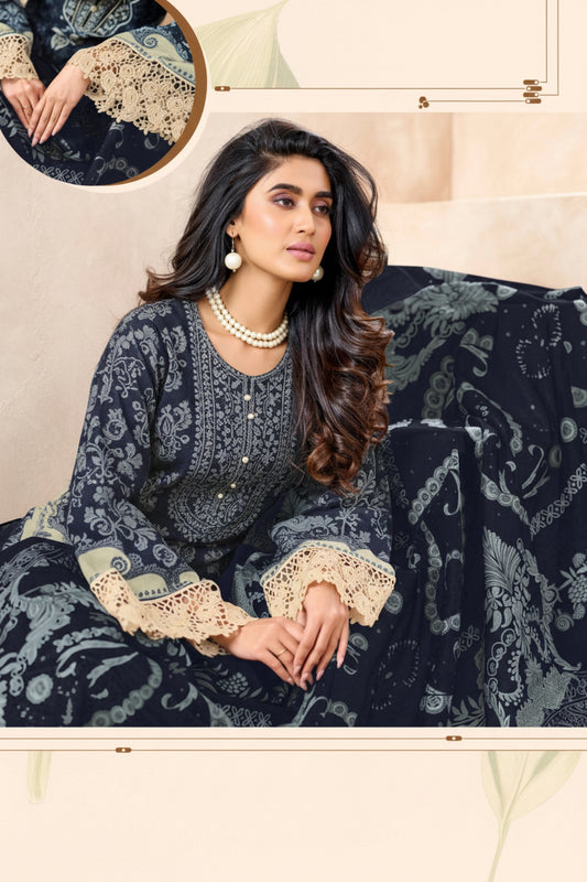 Naira Midnight Bloom | Lawn Cotton Pakistani Suit Set