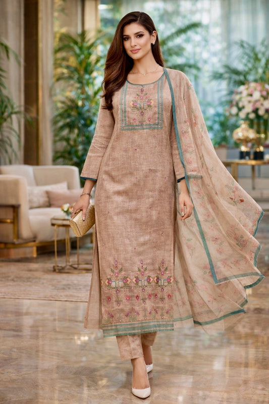Mehvar Kota Doria Embroidered Suit Set