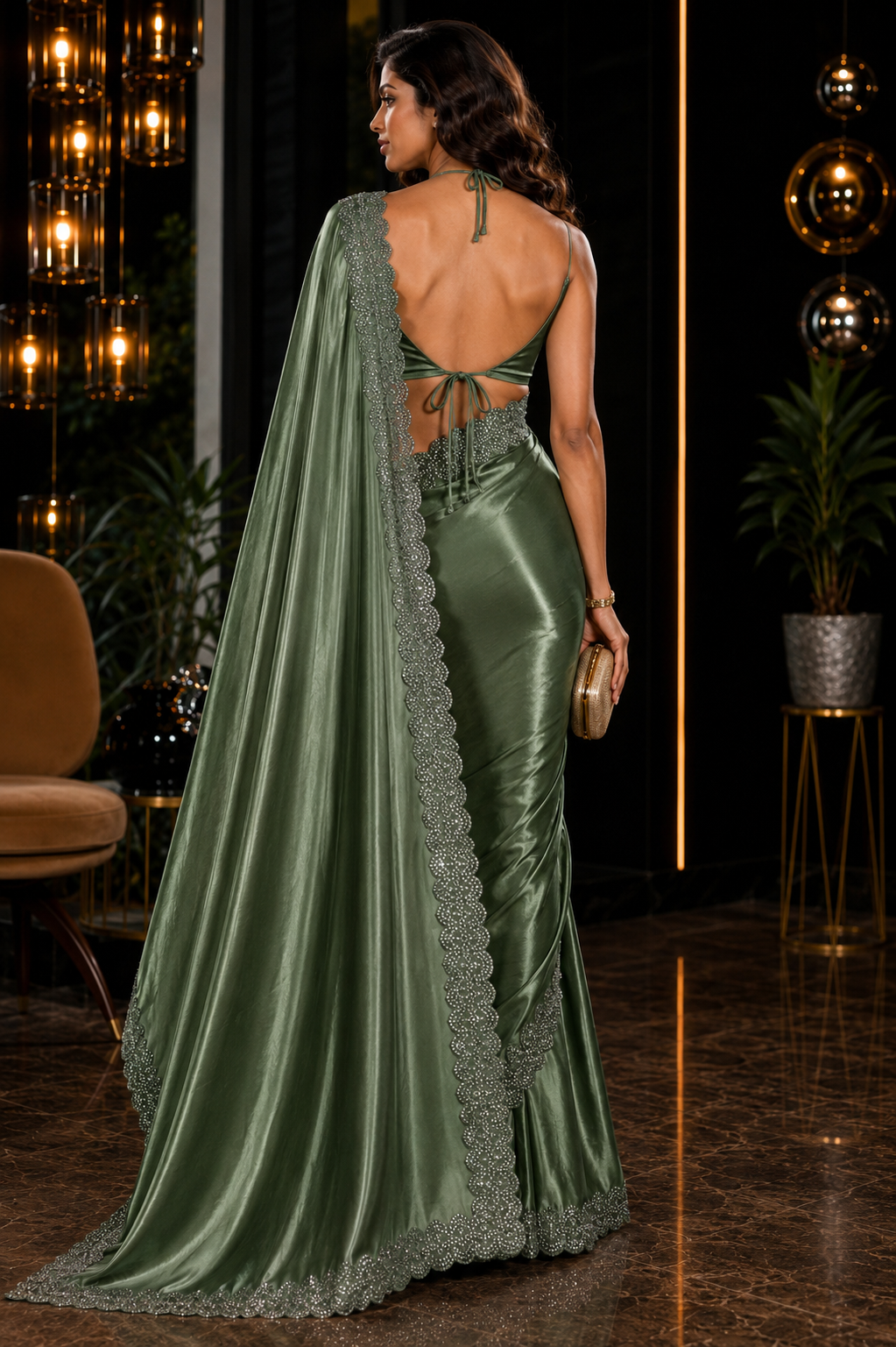 Solid Royale Swarovski Satin Saree