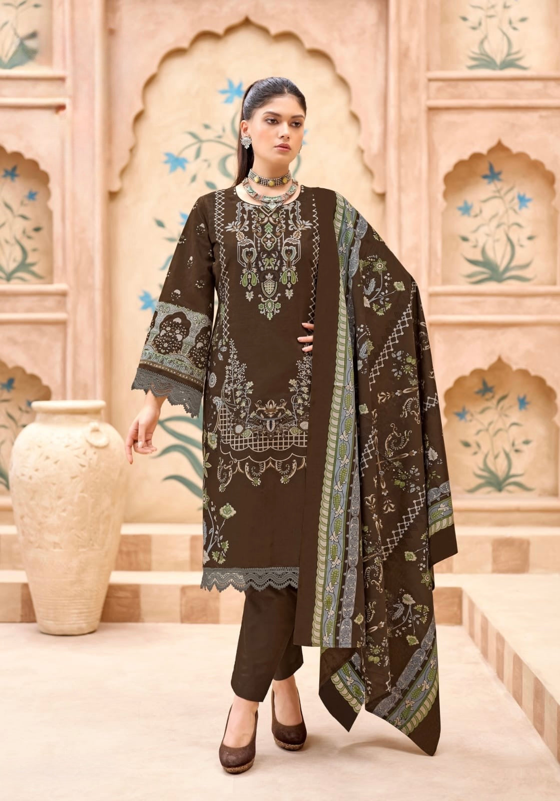 Mocha Majesty | Lawn Cotton Pakistani Suit Set