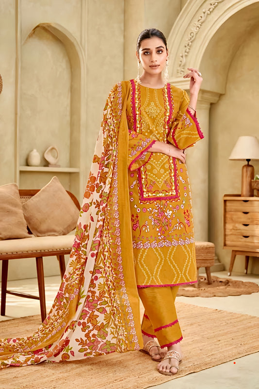 Zohra Mustard Blossom Unstitched Pakistani Suit Set