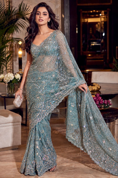 Frosted Bloom Luxe Net Saree