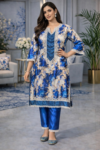 Celestial Marble Satin Kurta Set