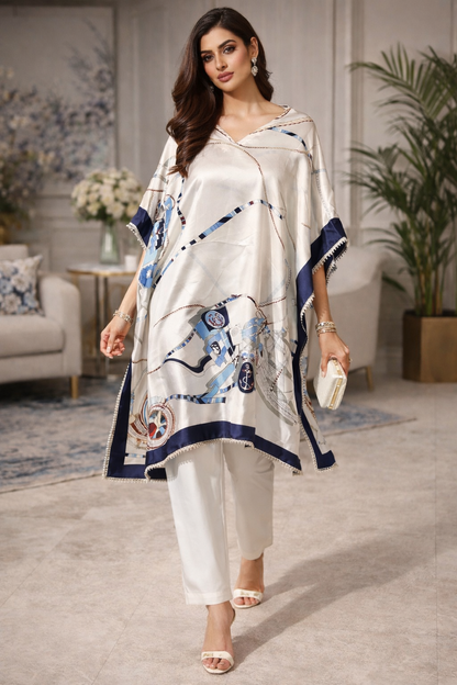 Nautical Ivory Satin Kaftan Top