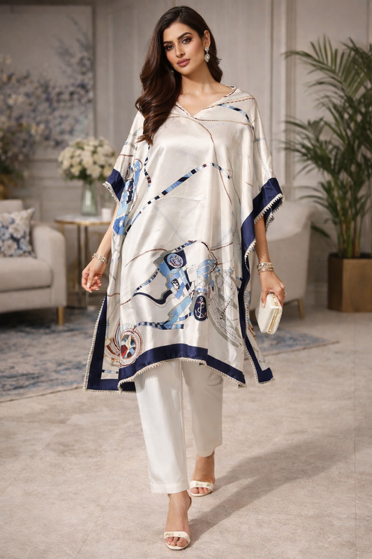 Nautical Ivory Satin Kaftan Top