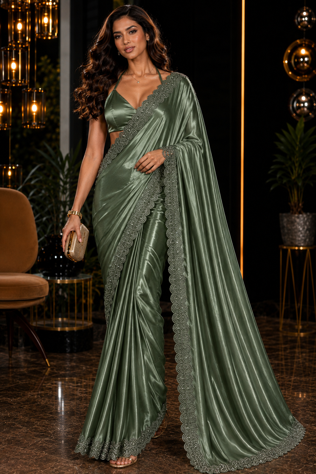 Solid Royale Swarovski Satin Saree