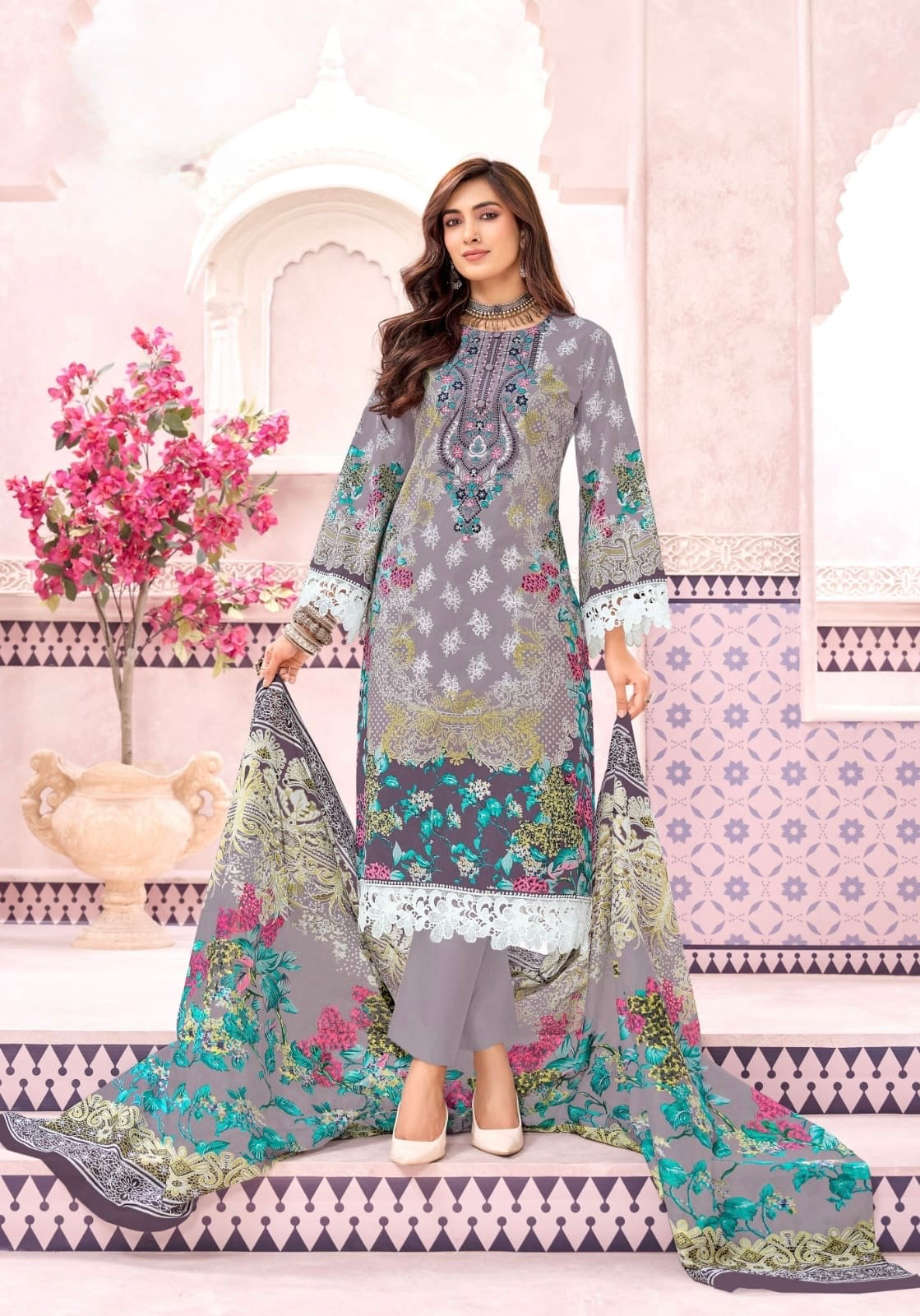 Zaria Grey Charm | Lawn Cotton Pakistani Suit Set