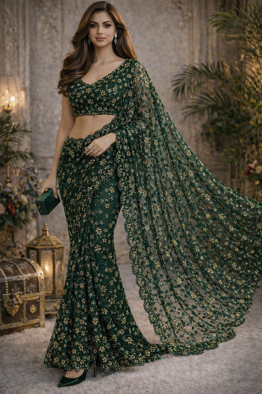 Midnight Bloom Luxe Net Saree