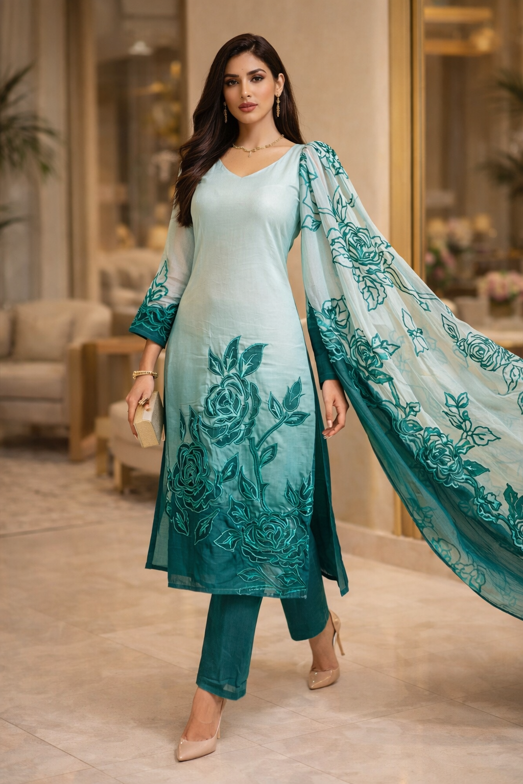 Rose Aangan Cutwork Mulmul Suit Set