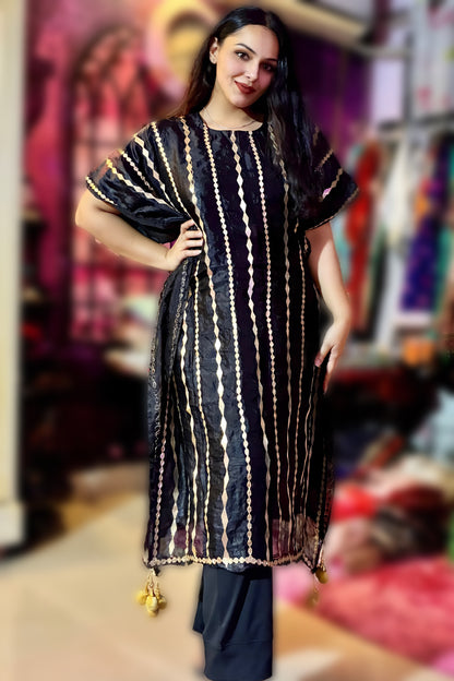 Zarmina Sequin Striped Organza Kaftan