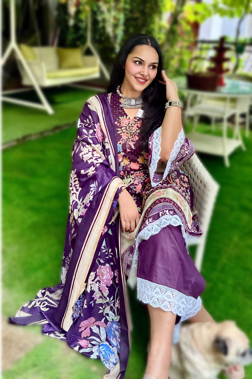 Mahira Plum Garden | Lawn Cotton Pakistani Suit Set