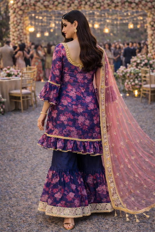 Midnight Bloom Pakistani Sharara Set