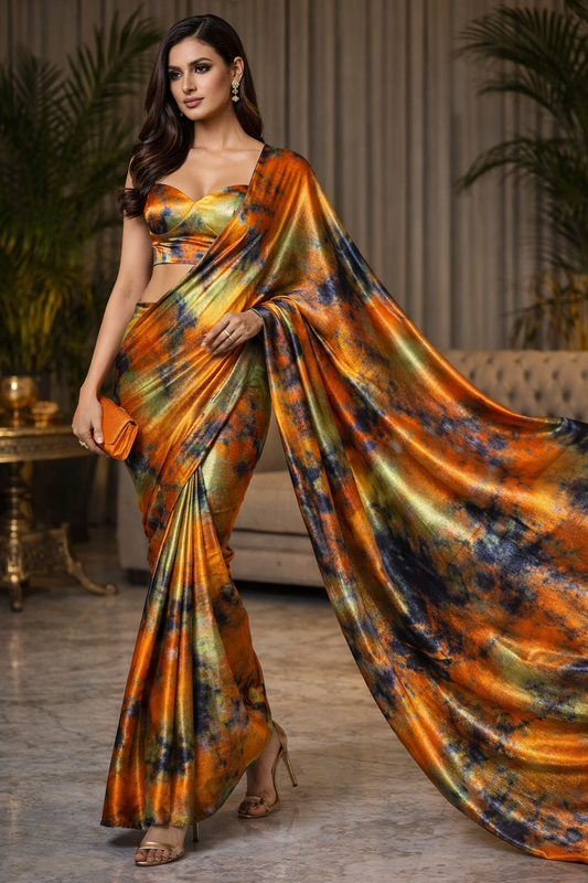 Sunfire Sapphire Luxe Satin Saree
