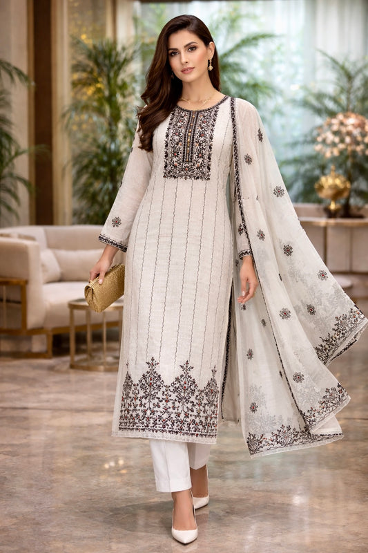 Zariya Bloom Kota Doria Embroidered Suit Set