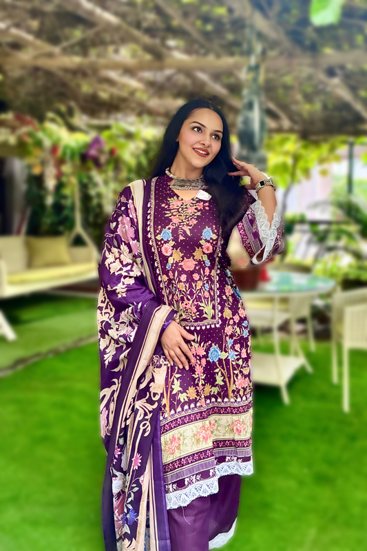 Mahira Plum Garden | Lawn Cotton Pakistani Suit Set