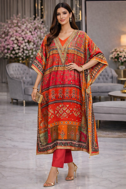 Noorani Multicolor Mosaic Crepe Kaftan Set