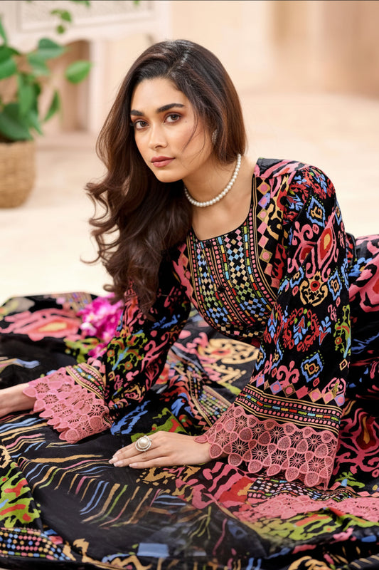 Aafreen Rosewood Noir | Lawn Cotton Pakistani Suit Set