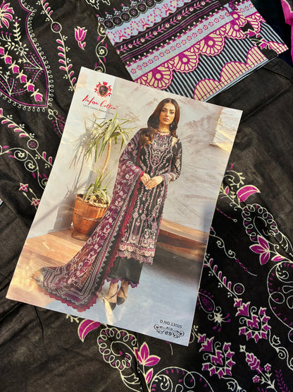 Sunehri Magenta Noir | Lawn Cotton Pakistani Suit Set