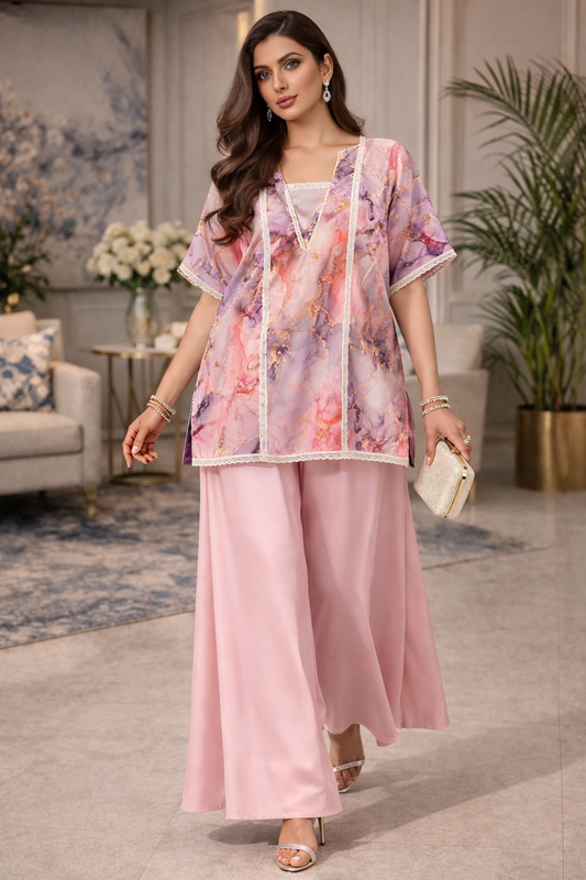 Blush Marble Satin Co-ord Set