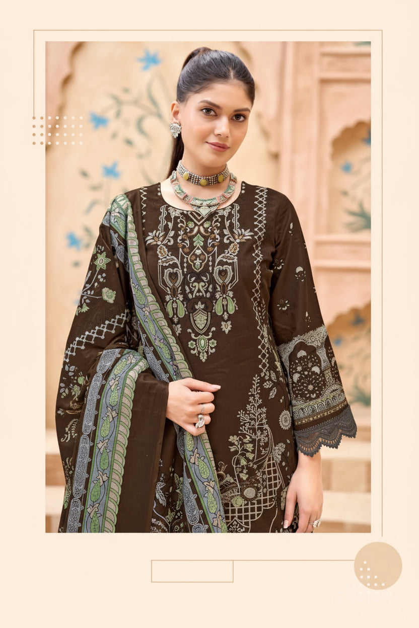Mocha Majesty | Lawn Cotton Pakistani Suit Set