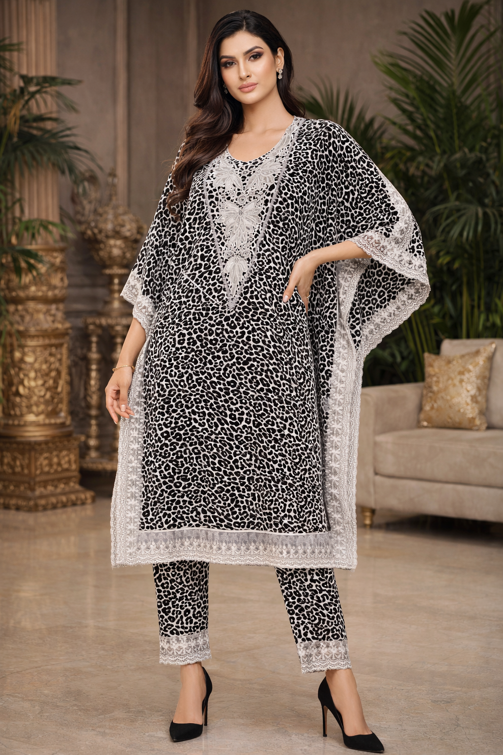 Verdant Noir Safari Kaftan Ensemble