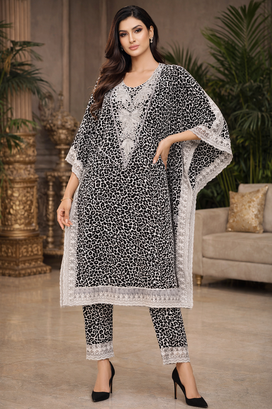Verdant Noir Safari Kaftan Ensemble