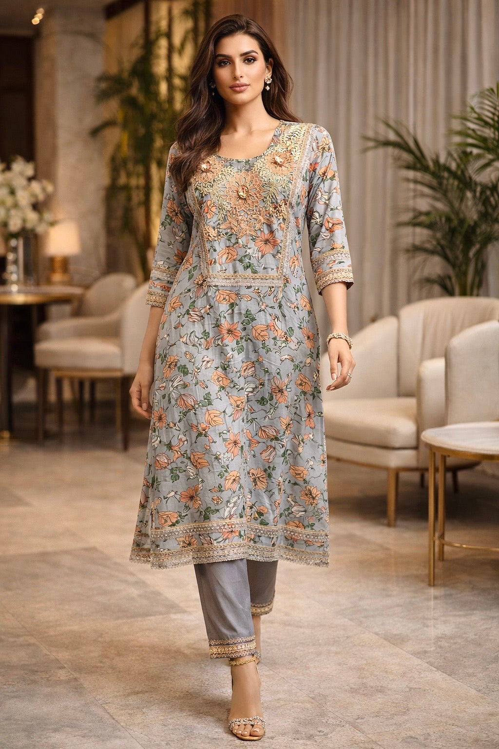 Blue Meadow Cotton Kurta Set