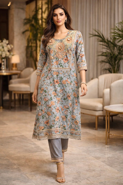 Blue Meadow Cotton Kurta Set
