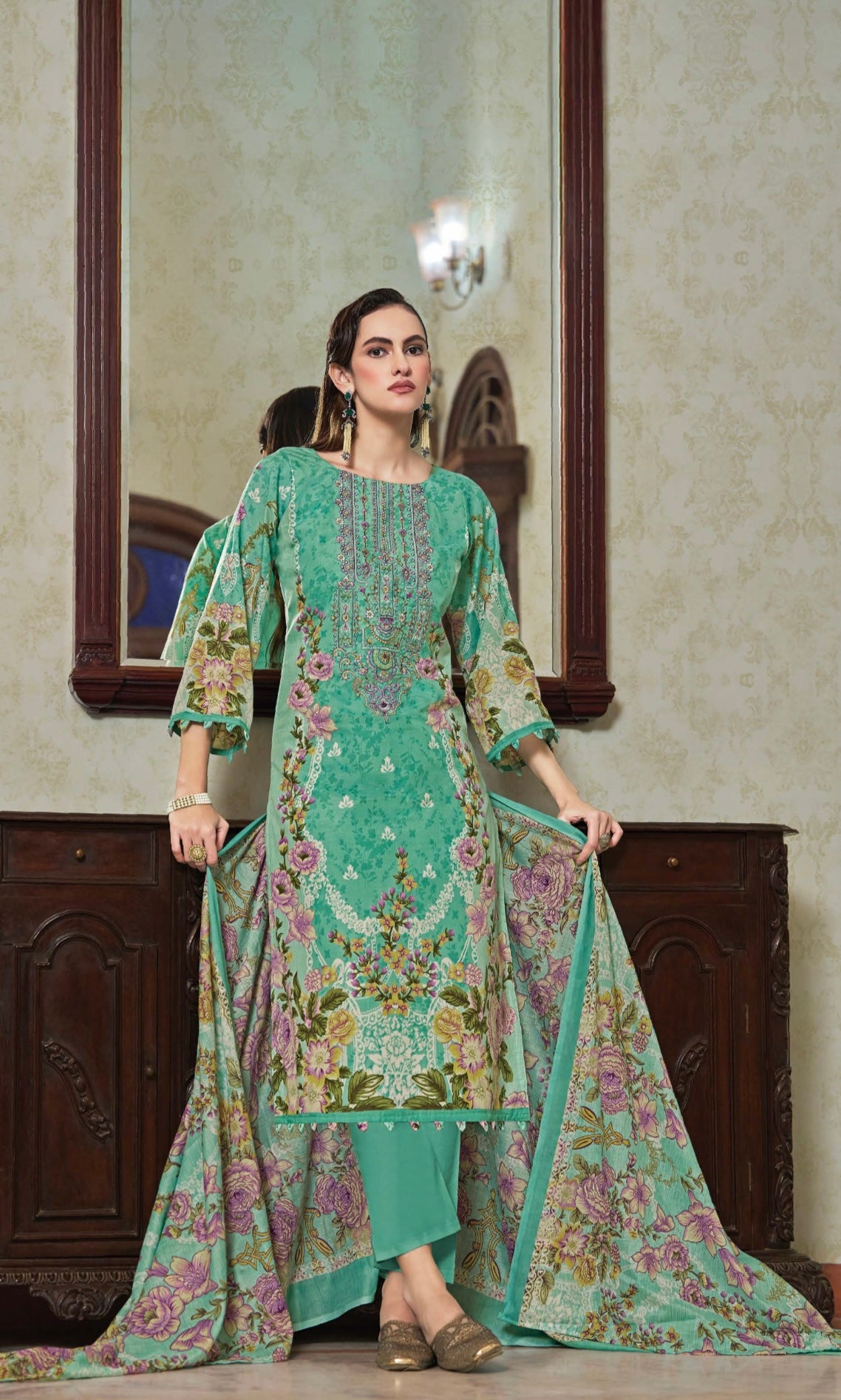 Mehrunisa Emerald Charm | Lawn Cotton Embroidered Pakistani Suit Set