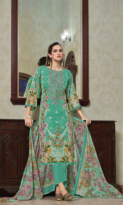 Mehrunisa Emerald Charm | Lawn Cotton Embroidered Pakistani Suit Set