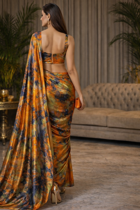 Sunfire Sapphire Luxe Satin Saree
