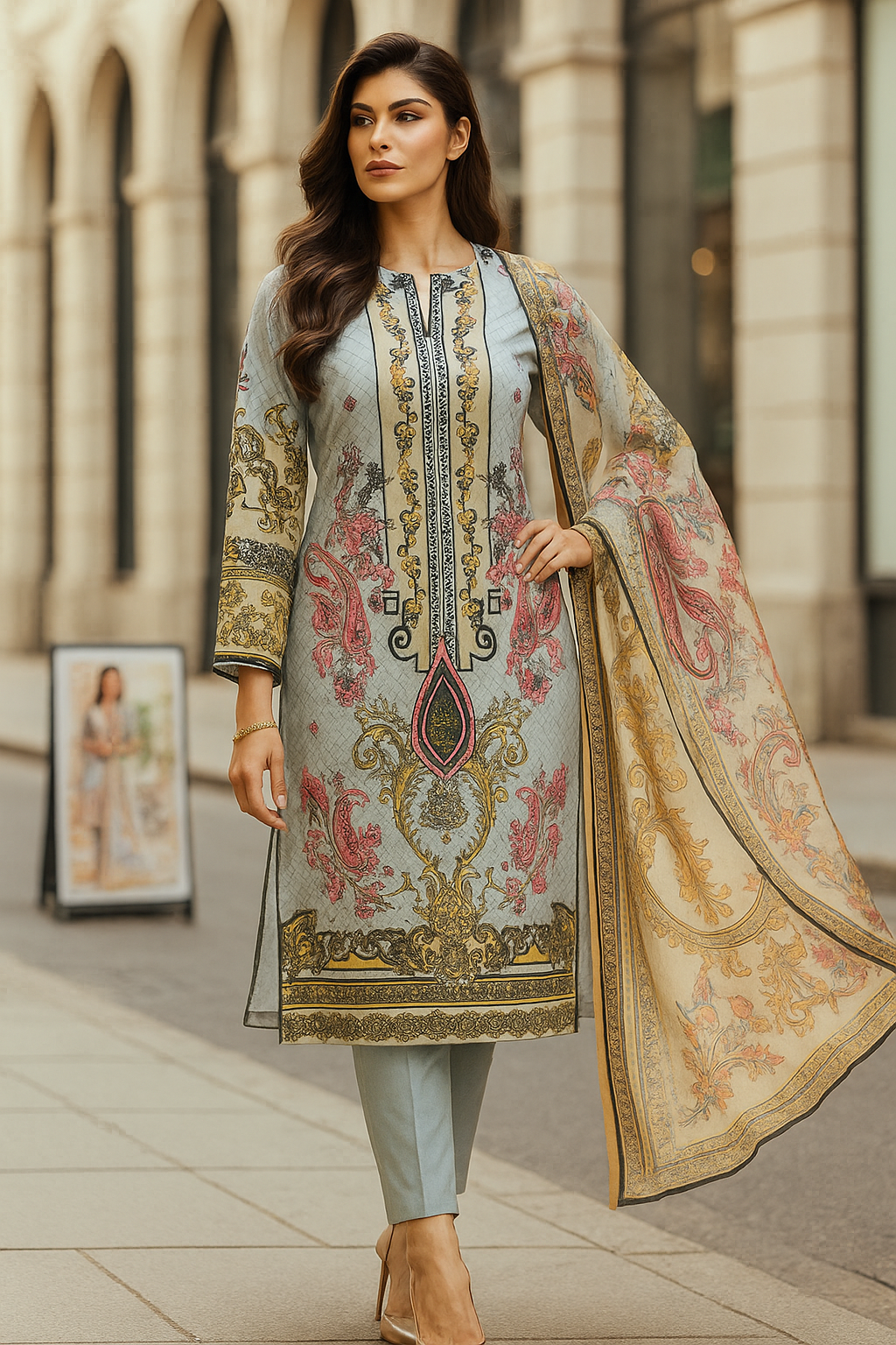 Zaria Grey Charm | Lawn Cotton Pakistani Suit Set