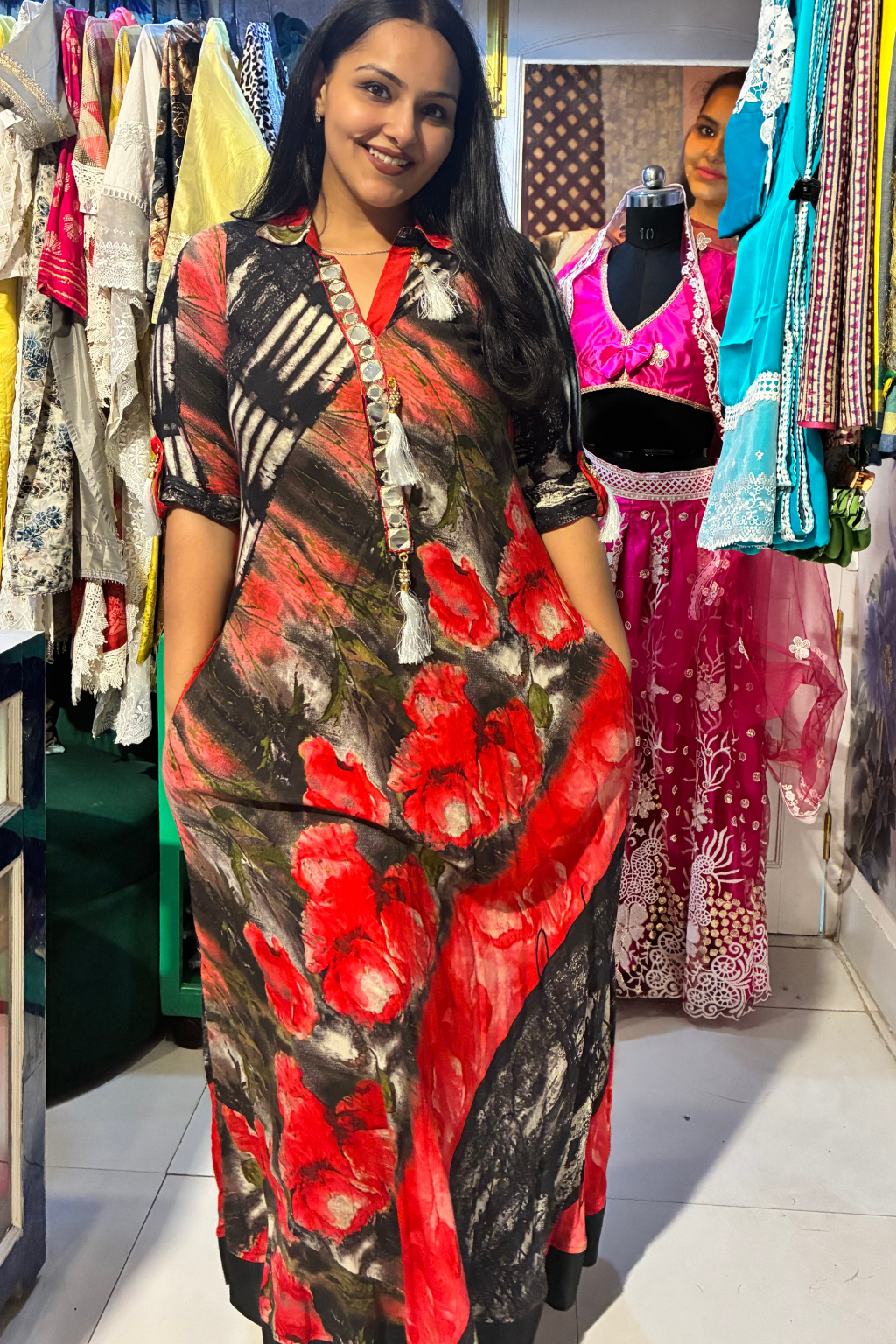 Crimson Marble Flow Dress