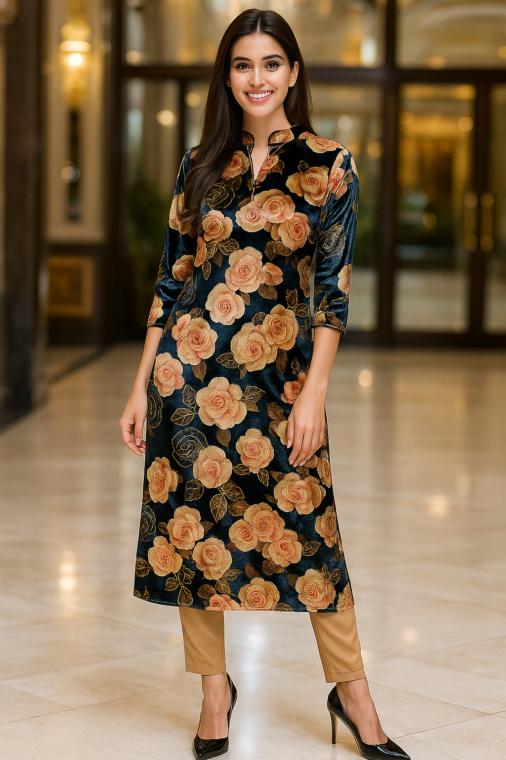 Midnight Rose Velvet Kurta Set