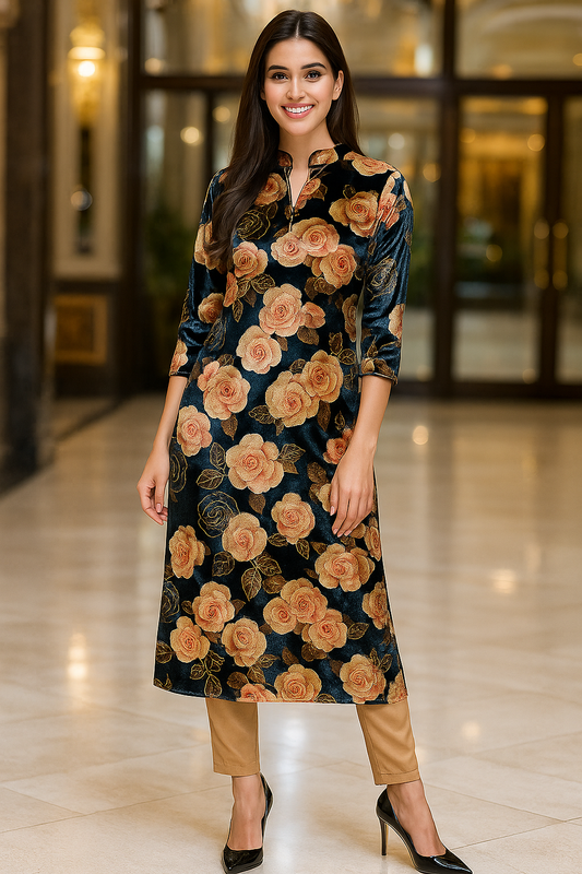 Midnight Rose Velvet Kurta Set