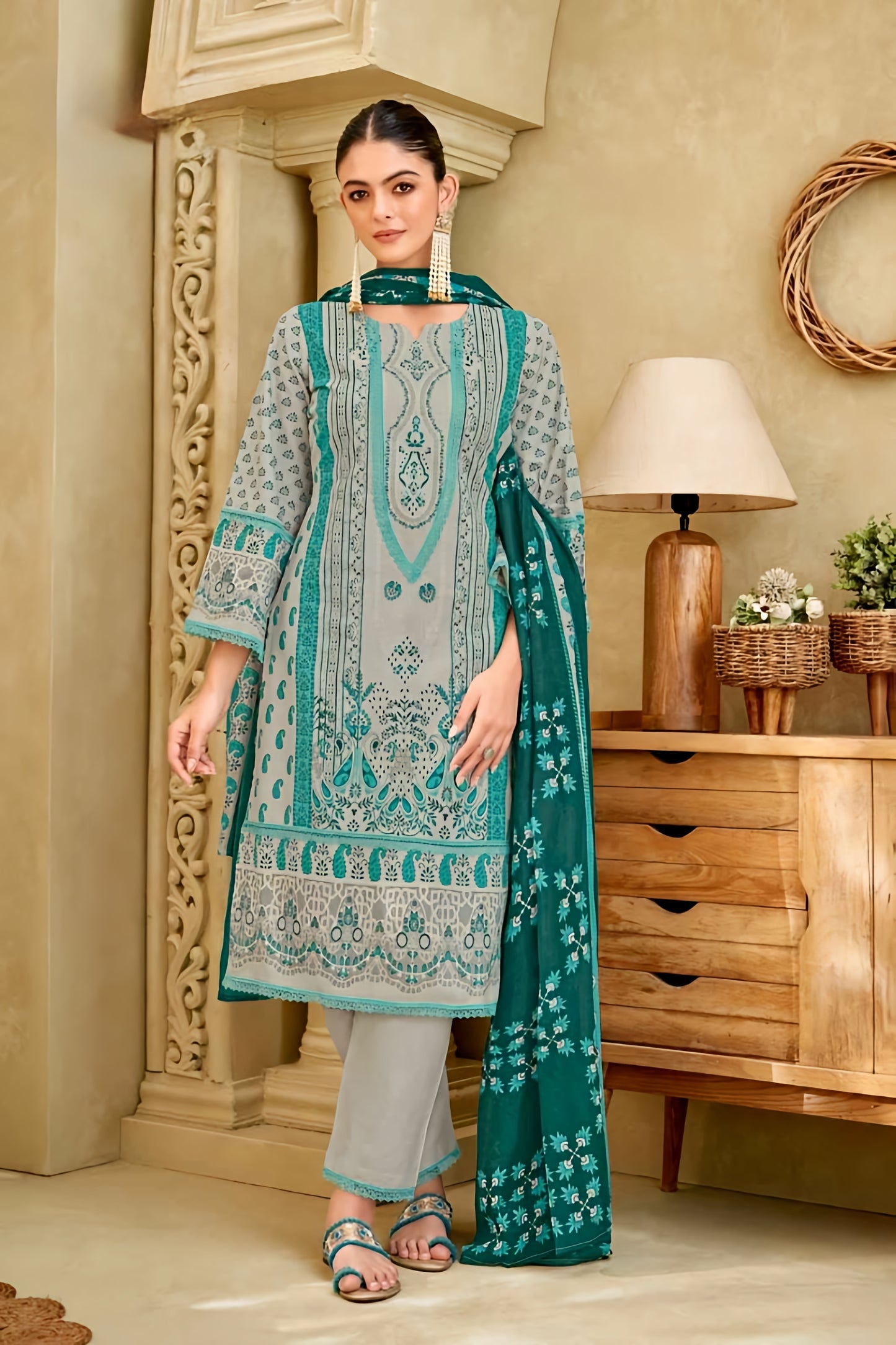 Ameera Teal Grace Unstitched Pakistani Suit Set