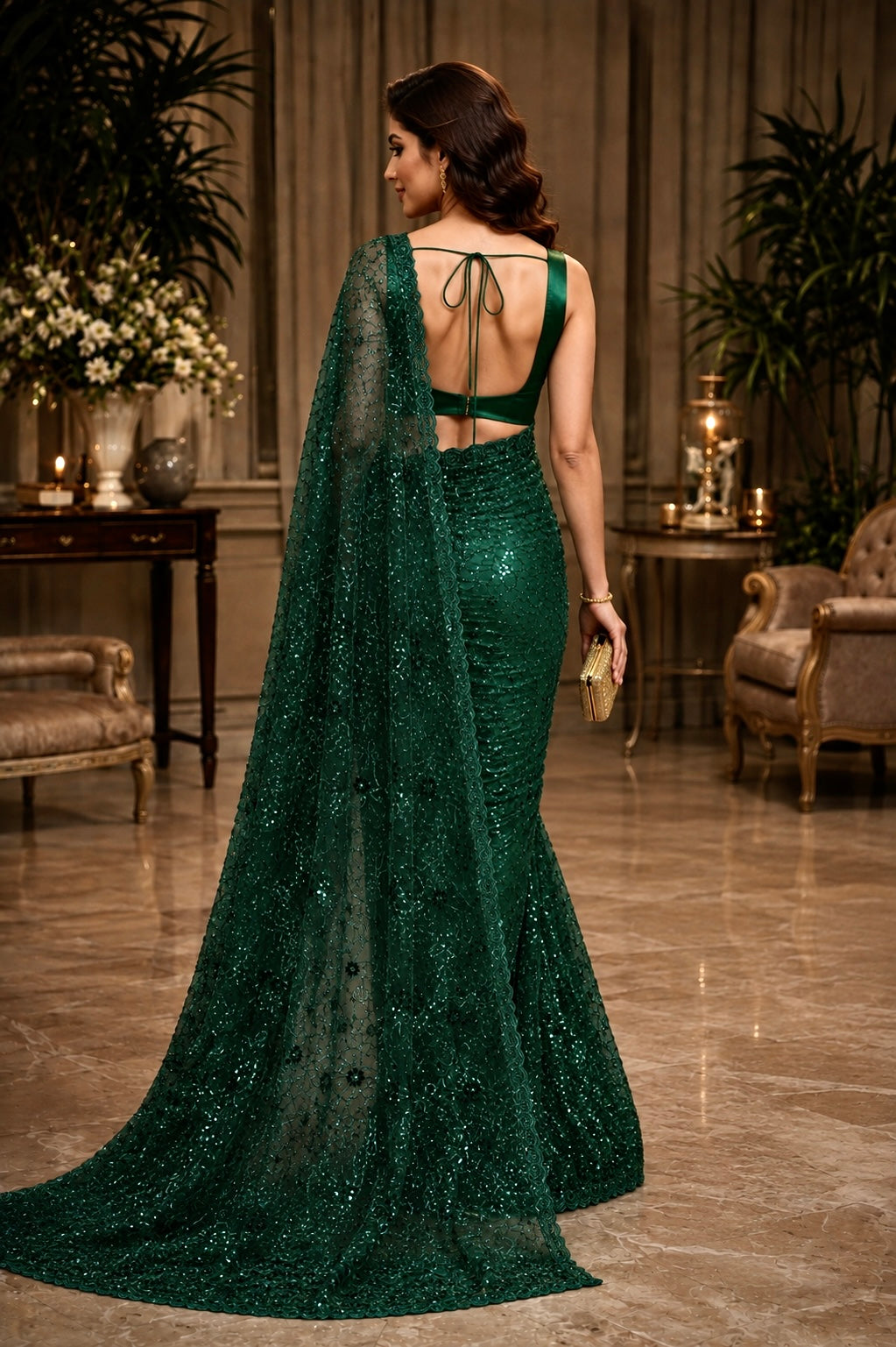Noir Bloom Luxe Net Saree