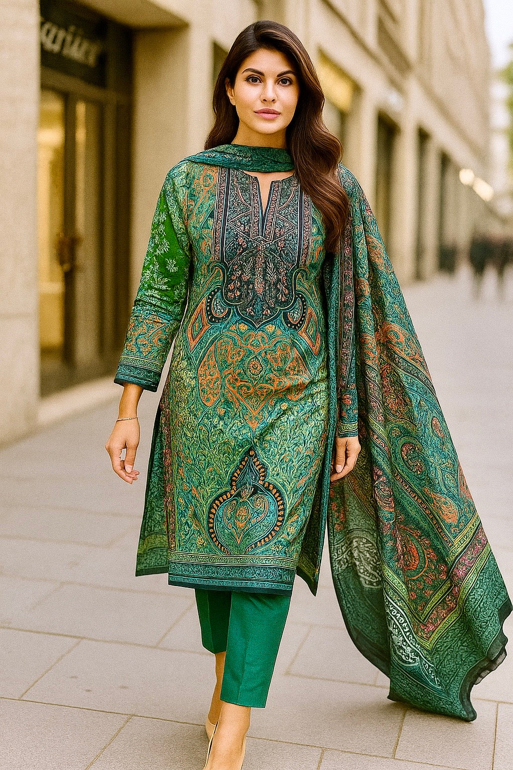 Meher Green Bloom | Lawn Cotton Pakistani Suit Set