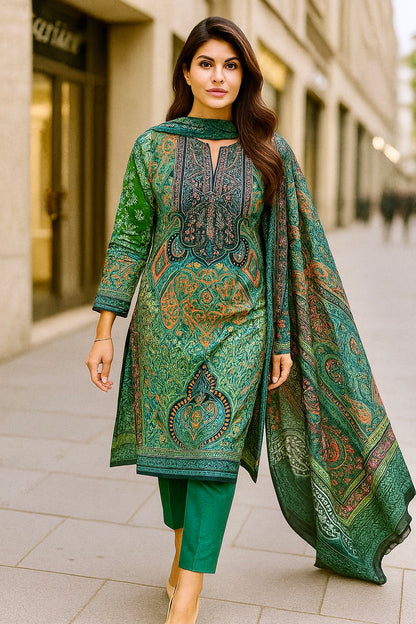 Meher Green Bloom | Lawn Cotton Pakistani Suit Set