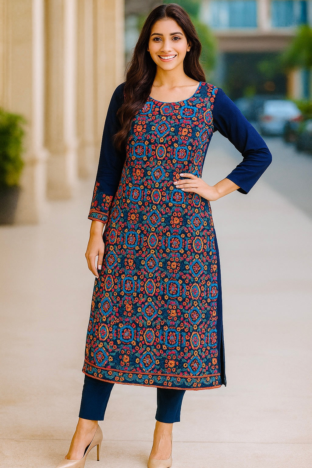 Navy Embroidered Kurta Set